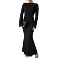 thumbnail image 1 of Women'S Long Sleeve Maxi Dress Ribbed Knit Boat Neck Bodycon Casual Dresses Going Out Outfits, 1 of 10
