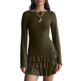 thumbnail image 1 of Women'S Long Sleeve Mini Dress Boat Neck Ruffle Bodycon Mini Flowy Cocktail Party Dresses Dark Green XL, 1 of 9