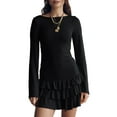 thumbnail image 1 of Women'S Long Sleeve Mini Dress Boat Neck Ruffle Bodycon Mini Flowy Cocktail Party Dresses, 1 of 9