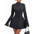 thumbnail image 1 of Women'S Long Sleeve Mock Neck Bodycon A-Line Backless Mini Dress Tank Short Party Dress Black S, 1 of 9