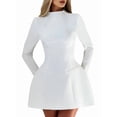thumbnail image 1 of Women'S Long Sleeve Mock Neck Bodycon A-Line Backless Mini Dress Tank Short Party Dress White S, 1 of 9