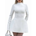 thumbnail image 1 of Women'S Long Sleeve Mock Neck Bodycon A-Line Backless Mini Dress Tank Short Party Dress White S, 1 of 9