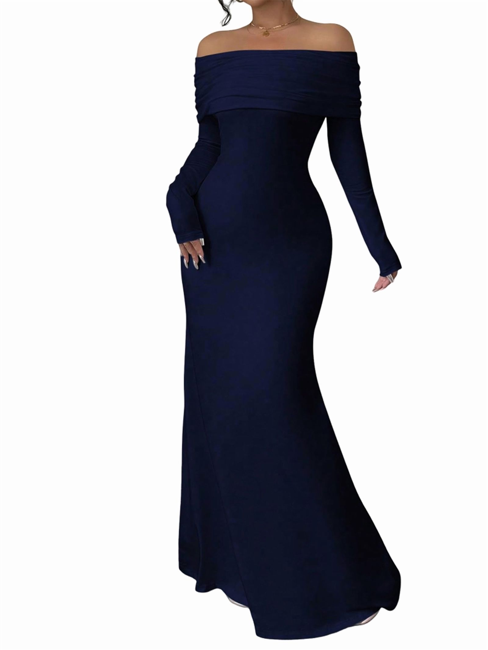 Women'S Long Sleeve Off the Shoulder Bodycon Dress Elegant Maxi Dress  Cocktail Prom Dresses Navy Blue XXL - Walmart.com