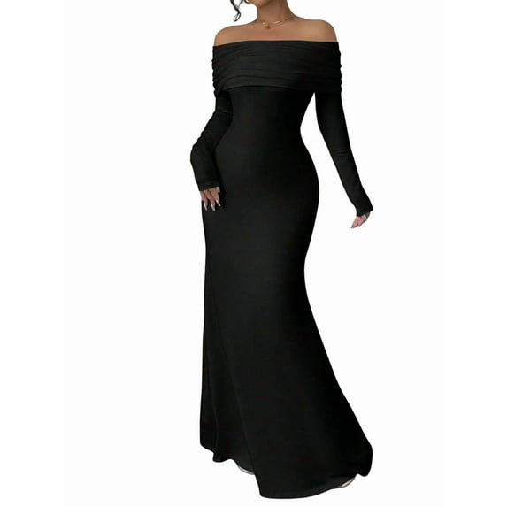 Women'S Long Sleeve Off the Shoulder Bodycon Dress Elegant Maxi Dress Cocktail Prom Dresses