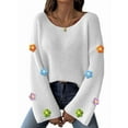 thumbnail image 1 of Women'S Long Sleeve Off the Shoulder Sweaters 2025 Casual Ribbed Knit Flower Loose Slouchy Pullover Tops White M, 1 of 7