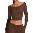 thumbnail image 1 of Women'S Long Sleeve Off the Shoulder Tops Going Out Cute Basic Y2K Fall Fashion 2026 Outfits Clothes Dark Brown M, 1 of 8