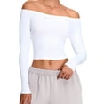 thumbnail image 1 of Women'S Long Sleeve Off the Shoulder Tops Going Out Cute Basic Y2K Fall Fashion 2026 Outfits Clothes White S, 1 of 9