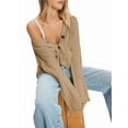 thumbnail image 1 of Women'S Long Sleeve Open Front Cable Knit Crop Cardigan V Neck Button Sweaters with Pockets Khaki XL, 1 of 3