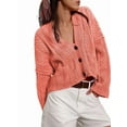 thumbnail image 1 of Women'S Long Sleeve Open Front Cable Knit Crop Cardigan V Neck Button Sweaters with Pockets Watermelon Red XL, 1 of 4