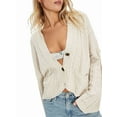 thumbnail image 1 of Women'S Long Sleeve Open Front Cable Knit Crop Cardigan V Neck Button Sweaters with Pockets  XL, 1 of 5