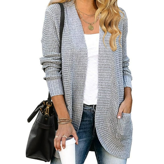 Women'S Long Sleeve Open Front Cardigan Chunky Knit Draped Sweaters Outwear Light Gray S