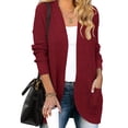 thumbnail image 1 of Women'S Long Sleeve Open Front Cardigan Chunky Knit Draped Sweaters Outwear Wine Red XL, 1 of 9