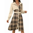 thumbnail image 1 of Women'S Long Sleeve Plaid Pattern Tunic Tops Shirt Retro Style Casual Dress Apricot S, 1 of 8