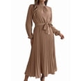 thumbnail image 1 of Women'S Long Sleeve Pleated Dress Casual Semi Formal Church Dress Mock Neck A Line Flowy Midi Dresses with Belt Khaki L, 1 of 9