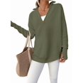 thumbnail image 1 of Women'S Long Sleeve Quarter Zip Pullover Sweater Casual Loose V Neck Collared Ribbed Knit Tops Army Green XL, 1 of 8