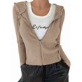 thumbnail image 1 of Women'S Long Sleeve Ribbed Knit Cardigan Drawstring Fitted Hooded Sweaters Fall Clothes Trendy Apricot Color XXL, 1 of 9
