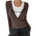 thumbnail image 1 of Women'S Long Sleeve Ribbed Knit Cardigan Drawstring Fitted Hooded Sweaters Fall Clothes Trendy Brown XL, 1 of 9