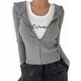 thumbnail image 1 of Women'S Long Sleeve Ribbed Knit Cardigan Drawstring Fitted Hooded Sweaters Fall Clothes Trendy Gray M, 1 of 9