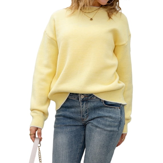 Women'S Long Sleeve Round Neck Pullover Sweater Bowknot Backless Knit Tops Yellow L