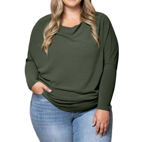 Women'S Long Sleeve Round Neck Soft Basic Batwing Sleeve Knitted Loose Pullover Autumn Fashion Clothing Army Green S