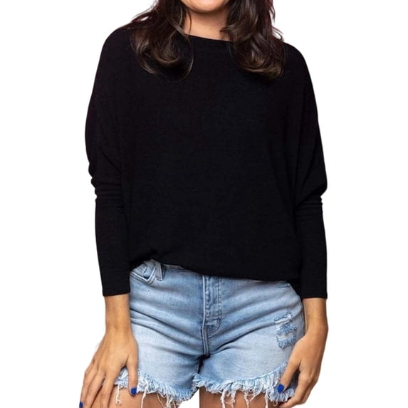 Women'S Long Sleeve Round Neck Soft Basic Batwing Sleeve Knitted Loose Pullover Autumn Fashion Clothing Black S