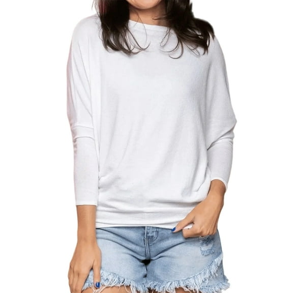 Women'S Long Sleeve Round Neck Soft Basic Batwing Sleeve Knitted Loose Pullover Autumn Fashion Clothing White XXXL