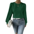 thumbnail image 1 of Women'S Long Sleeve Scoop Neck Pleated Front Fitted Blouse Tops Dark Green M, 1 of 9