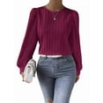 thumbnail image 1 of Women'S Long Sleeve Scoop Neck Pleated Front Fitted Blouse Tops Rose Red XXL, 1 of 9