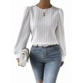 thumbnail image 1 of Women'S Long Sleeve Scoop Neck Pleated Front Fitted Blouse Tops White S, 1 of 8
