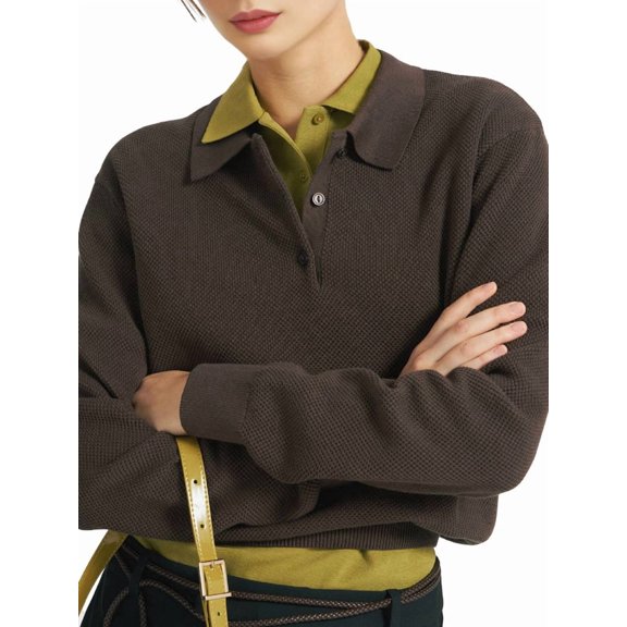 Women'S Long Sleeve Shirt Casual V Neck Loose Fit Formal Work Shirt Tops Autumn Clothing Brown S