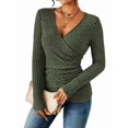 thumbnail image 1 of Women'S Long Sleeve Shirt V Neck Ribbed Knit Slim Button Sweater Autumn Casual Work Tops  Green S, 1 of 7