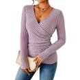 thumbnail image 1 of Women'S Long Sleeve Shirt V Neck Ribbed Knit Slim Button Sweater Autumn Casual Work Tops Pale Pinkish Grey S, 1 of 7
