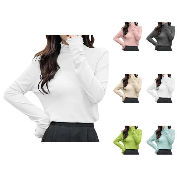 Women'S Long Sleeve Shirts 2026 Lightweight Cute Mock Neck Lettuce Hem Mesh See through Tshirt