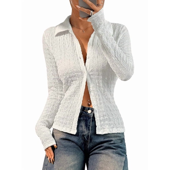 Women'S Long Sleeve Shirts Bell Sleeve Button Down Casual Blouse Business Casual Office Outfit White XL