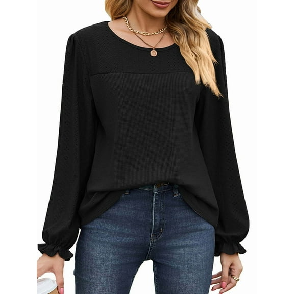 Women'S Long Sleeve Shirts Crewneck Casual Loose Tunic Tops Dressy Work Blouses Fall Fashion Clothes 2025