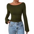 thumbnail image 1 of Women'S Long Sleeve Shirts Crop Going Out Tops Casual Boat Neck Bell Sleeve Ruched Green M, 1 of 9