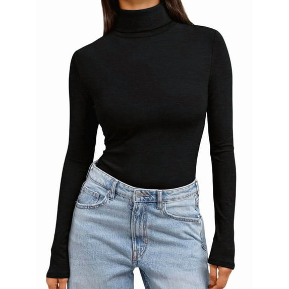 Women'S Long Sleeve Shirts Fall Fashion Basic Thermal Underwear Tops Winter Clothes Black L