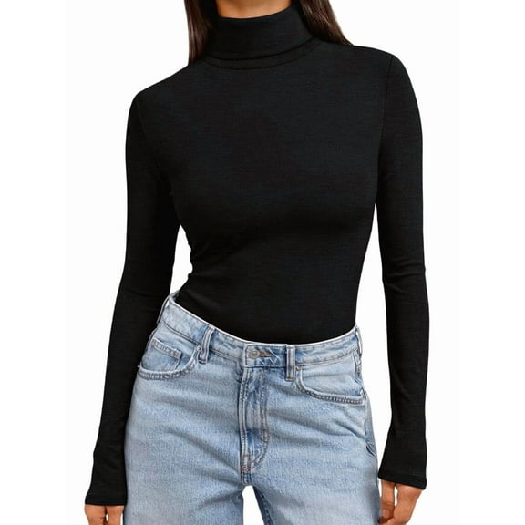 Women'S Long Sleeve Shirts Fall Fashion Basic Thermal Underwear Tops Winter Clothes Black S