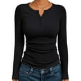 thumbnail image 1 of Women'S Long Sleeve Shirts Henley Casual Fall Outfits Fitted Tops Ribbed Fashion Basic Tees Black S, 1 of 8