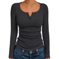 thumbnail image 1 of Women'S Long Sleeve Shirts Henley Casual Fall Outfits Fitted Tops Ribbed Fashion Basic Tees Dark Gray XL, 1 of 8