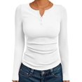 thumbnail image 1 of Women'S Long Sleeve Shirts Henley Casual Fall Outfits Fitted Tops Ribbed Fashion Basic Tees White S, 1 of 8