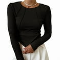 thumbnail image 1 of Women'S Long Sleeve Shirts Slim Fit Crew Neck Fall Clothes Exposed Seams Ribbed Basic Tops Black L, 1 of 5