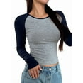 thumbnail image 1 of Women'S Long Sleeve Shirts Slim Fit Stretchy Color Block Slightly Cropped Tops Light Gray L, 1 of 7