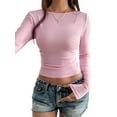 thumbnail image 1 of Women'S Long Sleeve Shirts Spring 2025 Casual Basic Going Out Crop Tops Slim Fit Tight Y2K Clothes Pink XL, 1 of 8