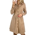 thumbnail image 1 of Women'S Long Sleeve Single Row Button Corduroy Shirt Dress Midi Maxi Casual Shift Dress Khaki L, 1 of 7