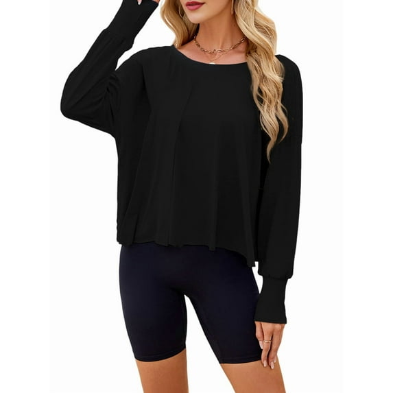 Women'S Long Sleeve Solid Color Loose - Fit Casual Yoga Top - Soft, Breathable for Yoga Black XXL