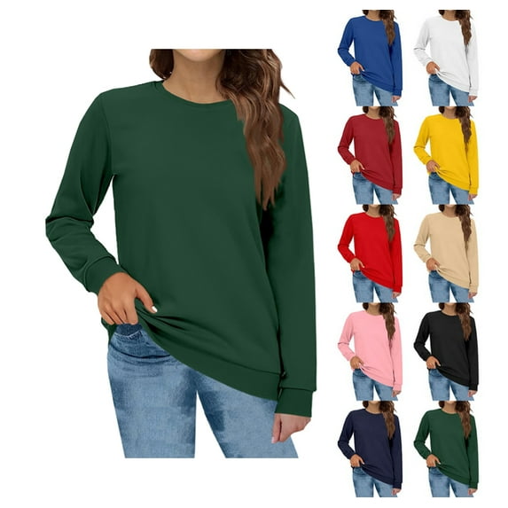 Women’S Long Sleeve Solid Cute Solid Color Top Cozy Fleece Oversized Drawstring Sweatshirt Crew Neck Soft Fall Dressy Shirt with Pockets Dark Green XXL