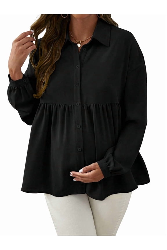 Women'S Long Sleeve Stand Collar Shirt 2025 Autumn and Winter Waist Shirt Loose Maternity Tops Casual Tops Black XL