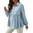 thumbnail image 1 of Women'S Long Sleeve Stand Collar Shirt 2025 Autumn and Winter Waist Shirt Loose Maternity Tops Casual Tops Light Blue S, 1 of 6