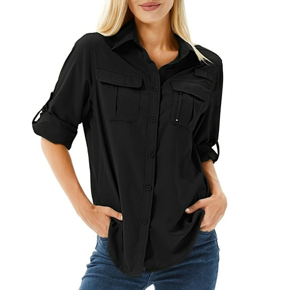 Women'S Long Sleeve Sun Protection Shirts Fishing Hiking Black M